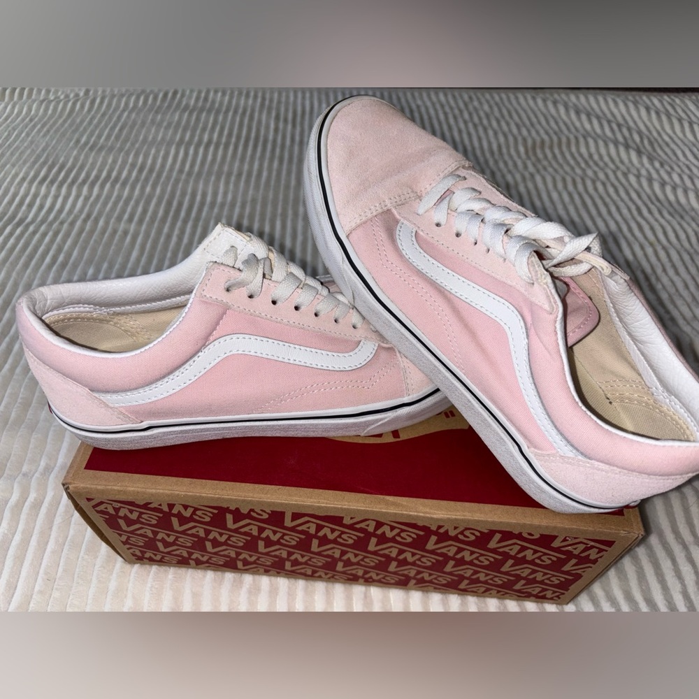 Vans Women's Light Pink and White Sneakers